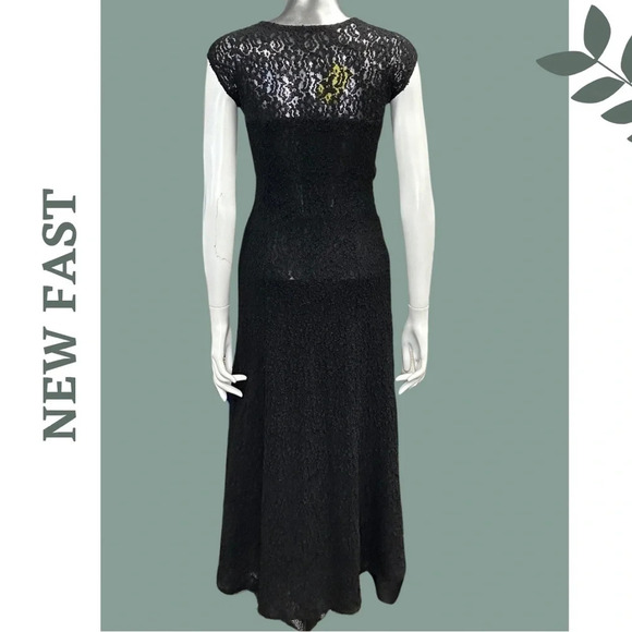 Stretch Lace Black Dress Lined  Cap Sleeve size 10 - Picture 3 of 10